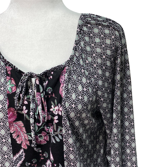 STYLE & CO | sz M Women's Black Multi Floral Long Sleeve Knit Tie Front Blouse - Picture 2 of 5